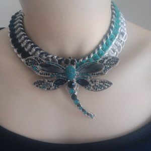 Dragonfly handmade recycled statement necklace
